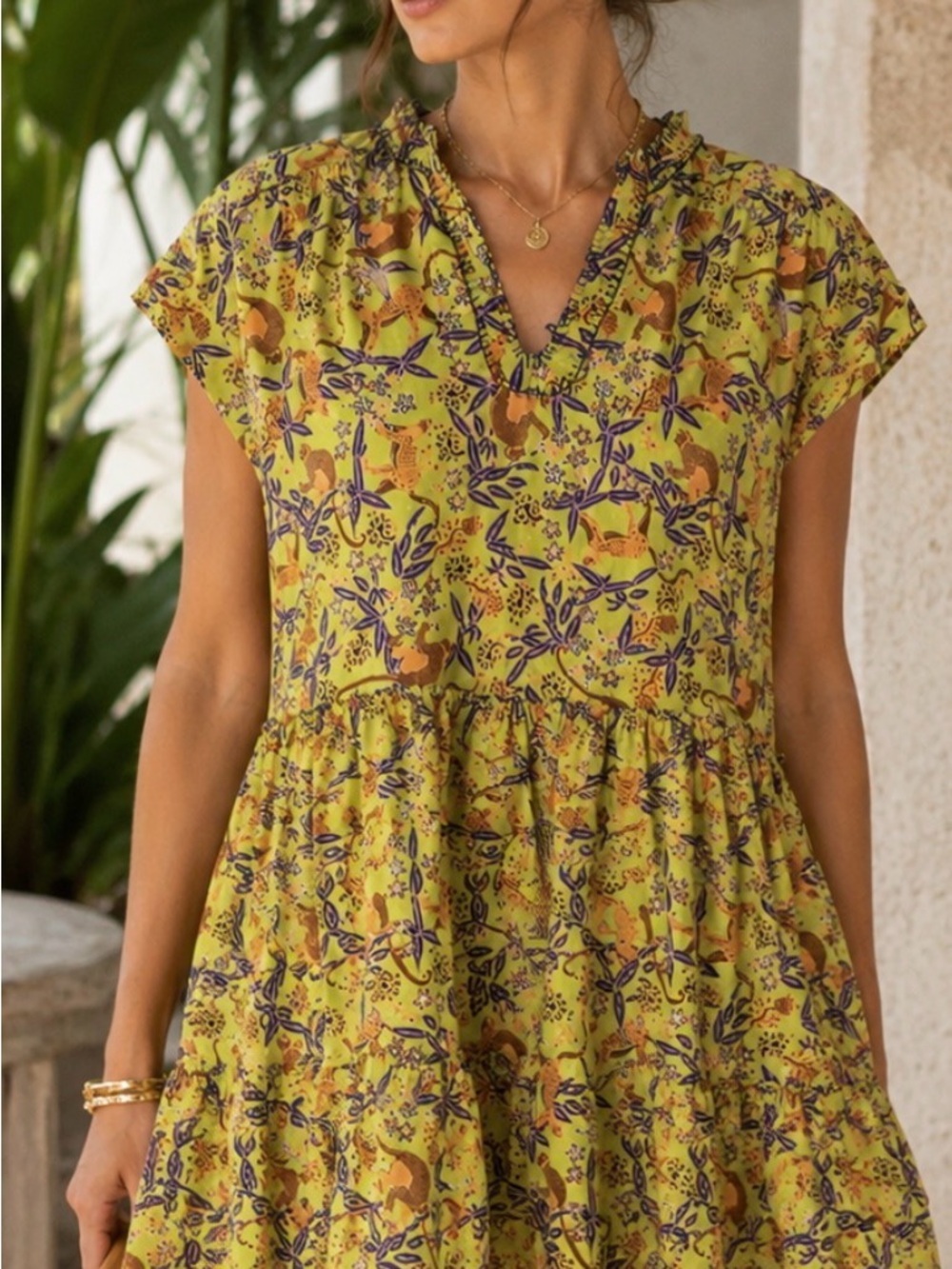SALONI ASHLEY MINI DRESS CITRUS MONKEY PRINT POPLIN SIZE US 6